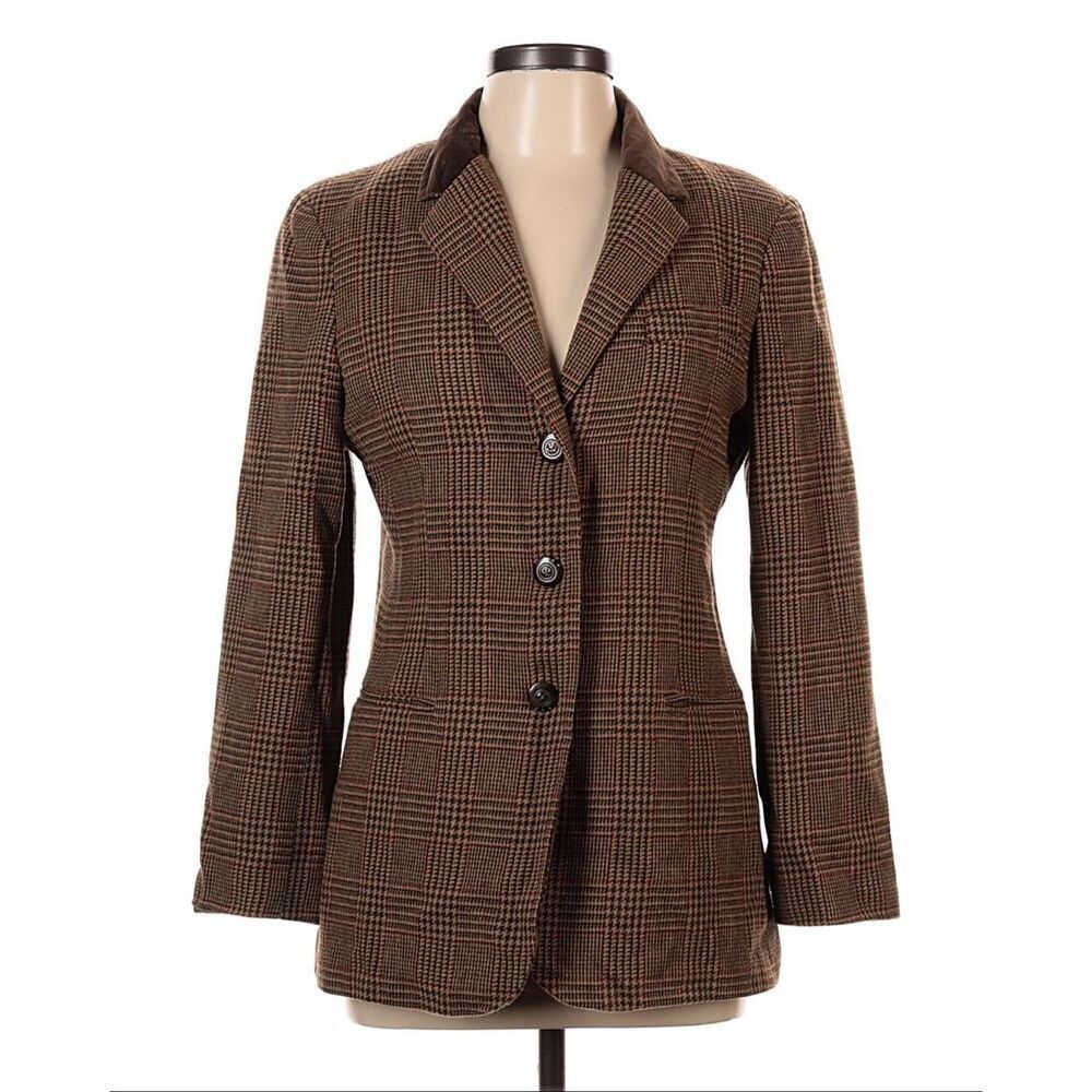 Jaclyn Smith Classic size 10 camel red wool blend plaid jacket